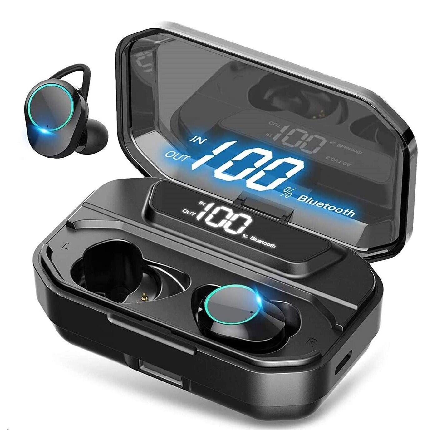 True Wireless Earbuds Bluetooth 5.0 IPX7 Waterproof with LED Display 6D Stereo