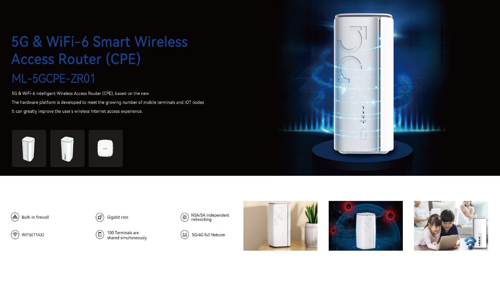 Unlocked 5G CPE Router with 4GX LTE Cat20 & Wi-Fi 6 2.4G/5Ghz Dual Band Modem