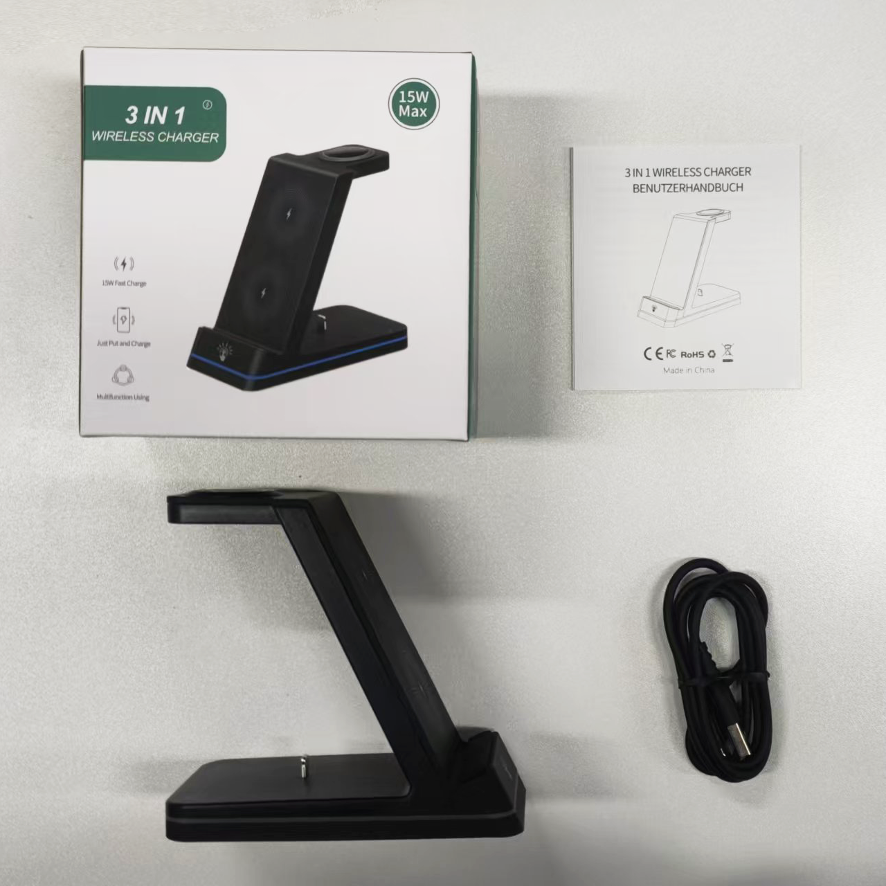 3 in 1 wireless charger for Iphone, Android Smart phone and Watch Stand