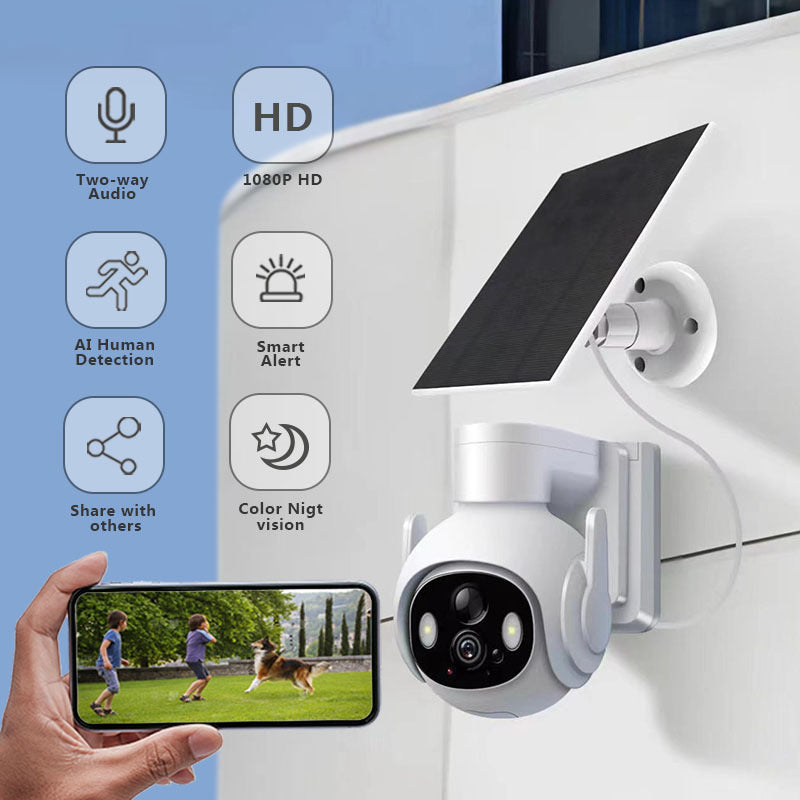 New AI Outdoor Waterproof Solar 3MP WiFi PAN/TILT Scurity Camera (Include 32G TF Card£©