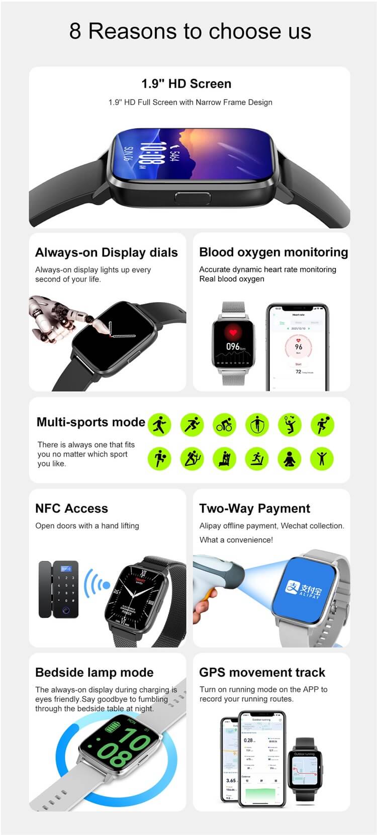 DTX MAX 1.9 Inch HD Display IP68 Waterproof NFC Payment Factory OEM Smart Watch