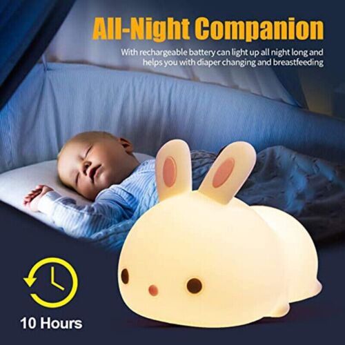 LED Silicone Night Light Rabbit Touch Dimmable Lamp Kids Bedroom Rechargeable