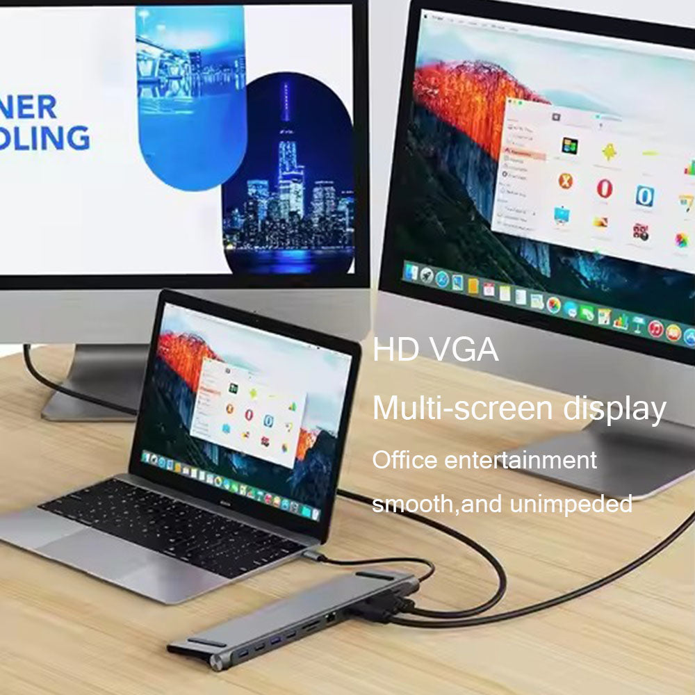 10+ Port USB 3.0 Hub with RJ45, 5Gbps Transfer Speed, Type-C Input, Aluminum Alloy