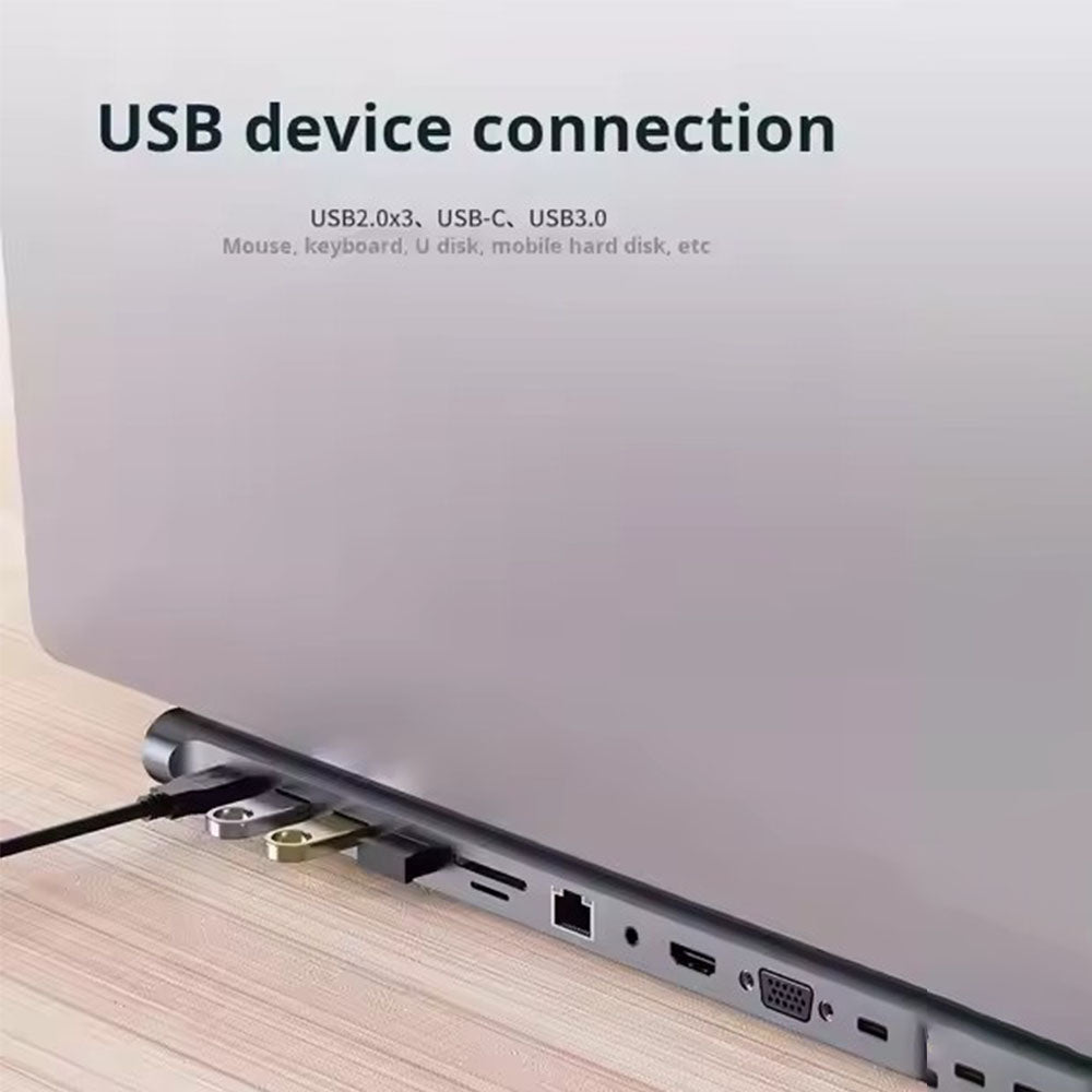 10+ Port USB 3.0 Hub with RJ45, 5Gbps Transfer Speed, Type-C Input, Aluminum Alloy