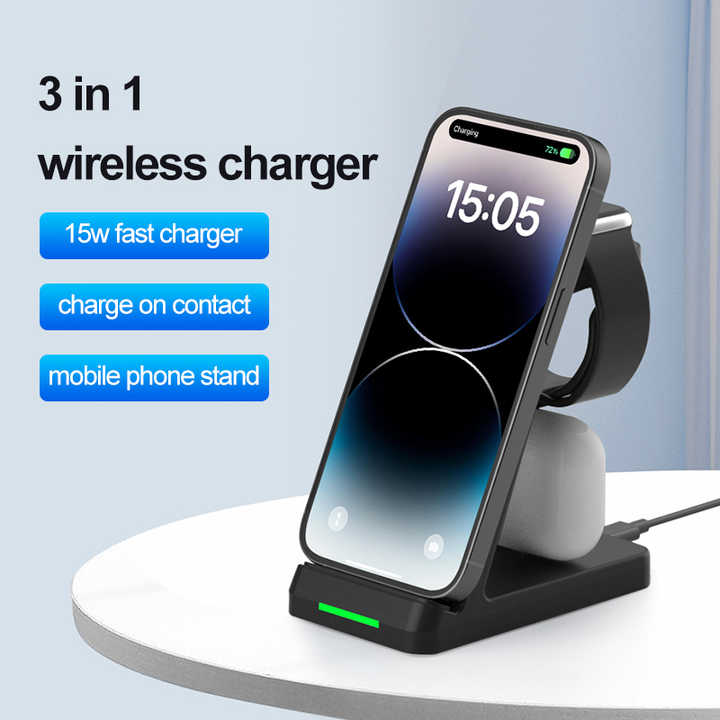 3 in 1 wireless charger for Iphone, Android Smart phone and Watch Stand