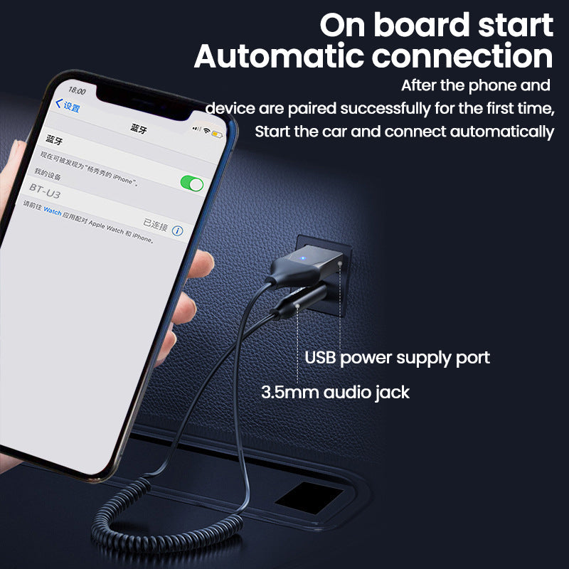 Bluetooth 5.0 AUX Receiver Adapter for Wireless Audio Streaming and Hands-Free Calling