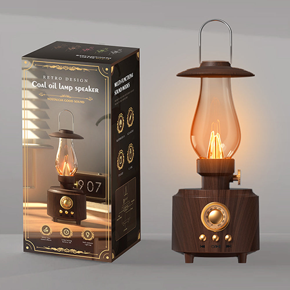 Vintage Kerosene Lamp Bluetooth Speaker – Retro HiFi Music Player with FM Radio, Night Light, and Deep Bass
