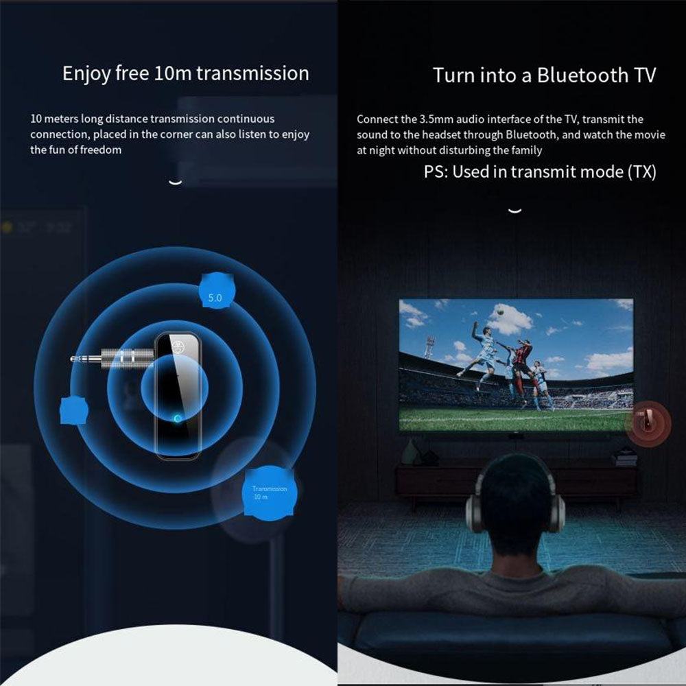 3.5mm Bluetooth Transmitter & Receiver | Wireless AUX Adapter for Car, PC, Headphones, TV, Speakers