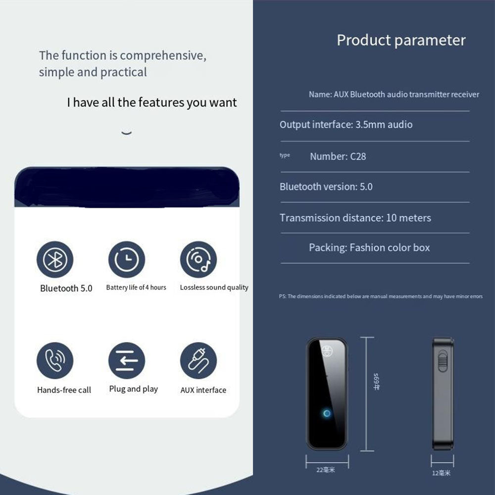 3.5mm Bluetooth Transmitter & Receiver | Wireless AUX Adapter for Car, PC, Headphones, TV, Speakers