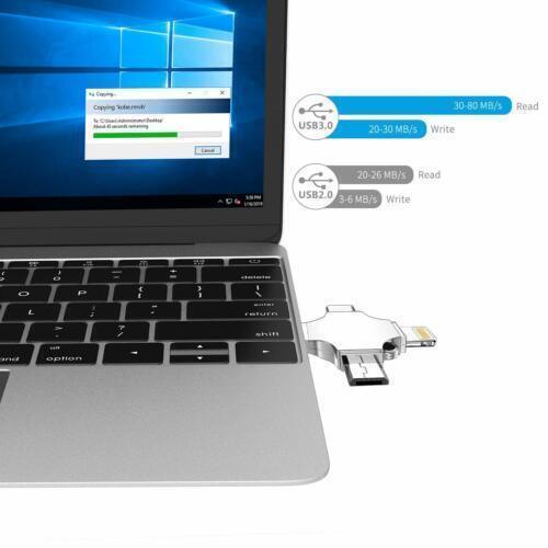 128g USB 3.0 Flash Drive 4 in1 Memory Stick For iPhone 13 12 X Android Type-c AU