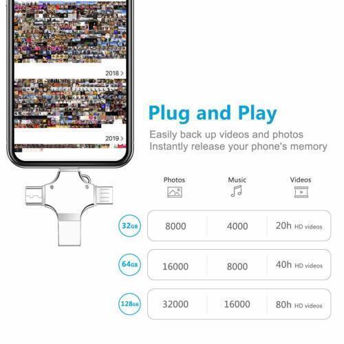 128g USB 3.0 Flash Drive 4 in1 Memory Stick For iPhone 13 12 X Android Type-c AU